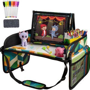 Lusso Gear Kids Car Seat Travel Tray Dry Erase Board Tablet Lap Desk Cup Holder